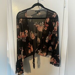 Charlotte Russe Pink Floral V-Neck sheer shrug